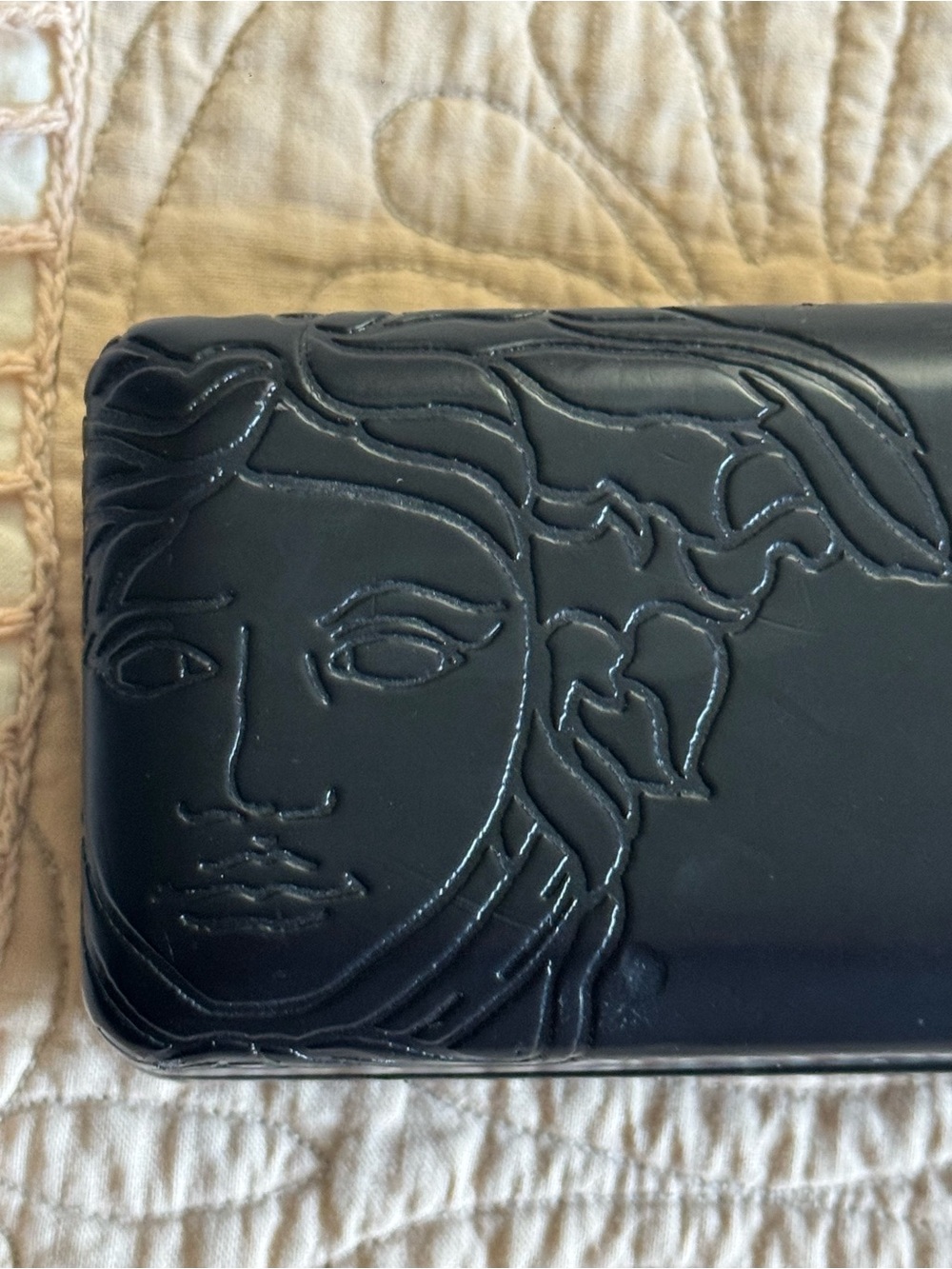 Black Versace Eyewear Sunglass Case with Embossed Medusa Face Motif